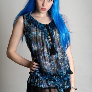 Beautiful blue sheer layered pure silk dress